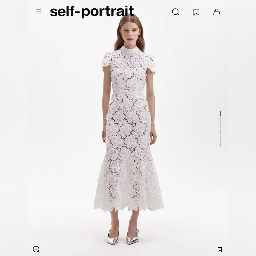 White 3D flower Midi Dress Self-Portrait